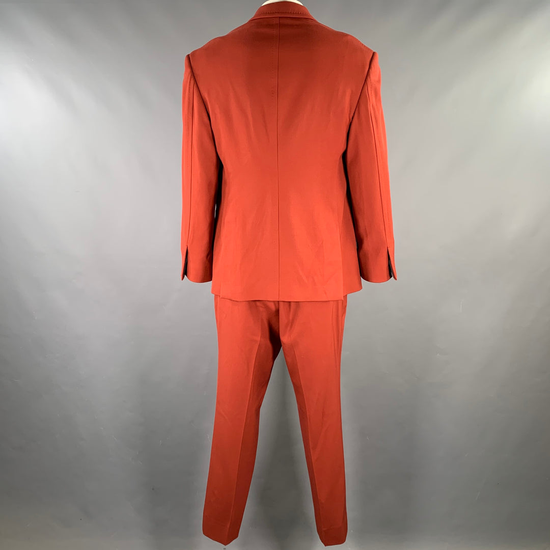 SALVATORE FERRAGAMO Size 46 Burgundy Wool Notch Lapel Suit