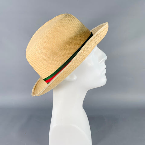 TURNBULL & ASSER Size XL Beige Green Red Woven Straw Panama Hat