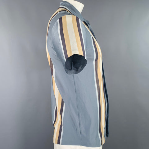 Chemise à manches courtes en coton mercerisé rayé gris beige HUGO BOSS taille L