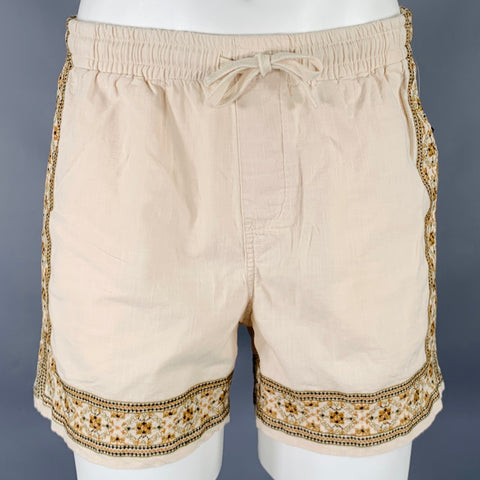 Short en coton avec cordon de serrage et broderies multicolores TODD SNYDER Taille M Beige