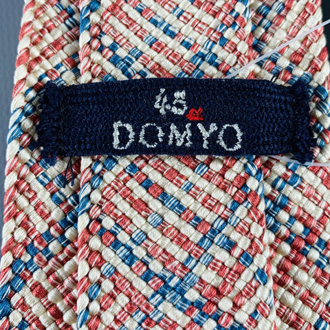 45rpm x DOMYO Beige Red Blue Woven Silk Tie