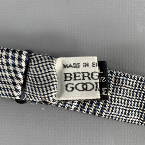 BERGDORF GOODMAN Navy White Glenplaid Silk Bow Tie
