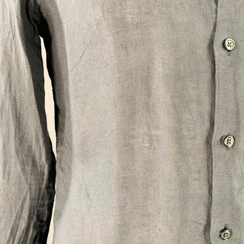 CP COMPANY Size L Grey Linen One Pocket Spread Collar Long Sleeve Shirt