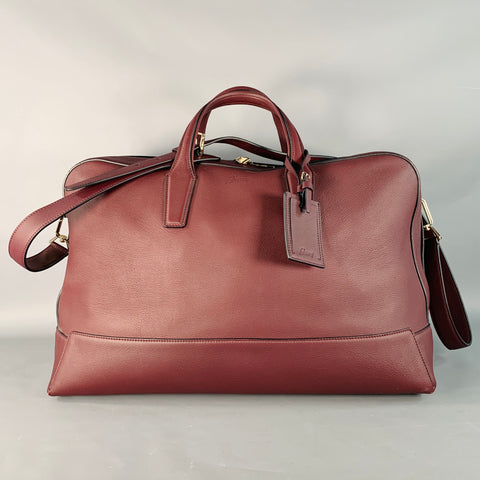 BRIONI Burgundy Leather Zip Up Overnight Bag