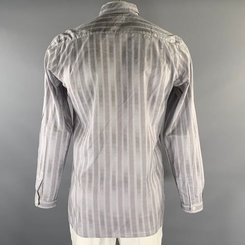 ANN DEMEULEMEESTER Size L Grey White Chalkstripe Cotton Long Sleeve Shirt