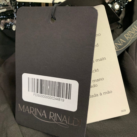 MARINA RINALDI Size 22 Black Silver Sequined Hook Eye Closure Coat