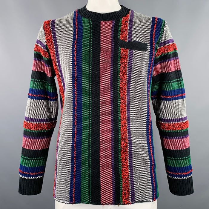 SACAI Taille L Noir Multicolore Rayé Mélange Coton Un Pull à Poche