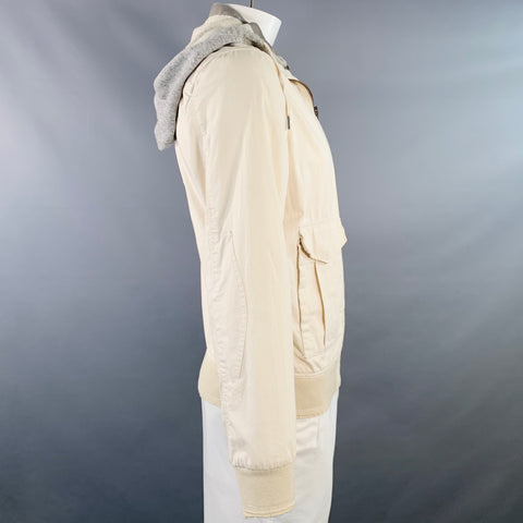 JOHN VARVATOS STAR USA Size L Cream Grey Cotton Hooded Jacket