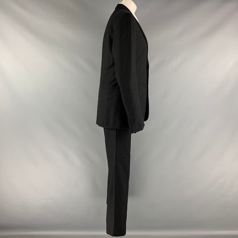 JIL SANDER Taille 38 Costume noir en laine patchwork à un bouton