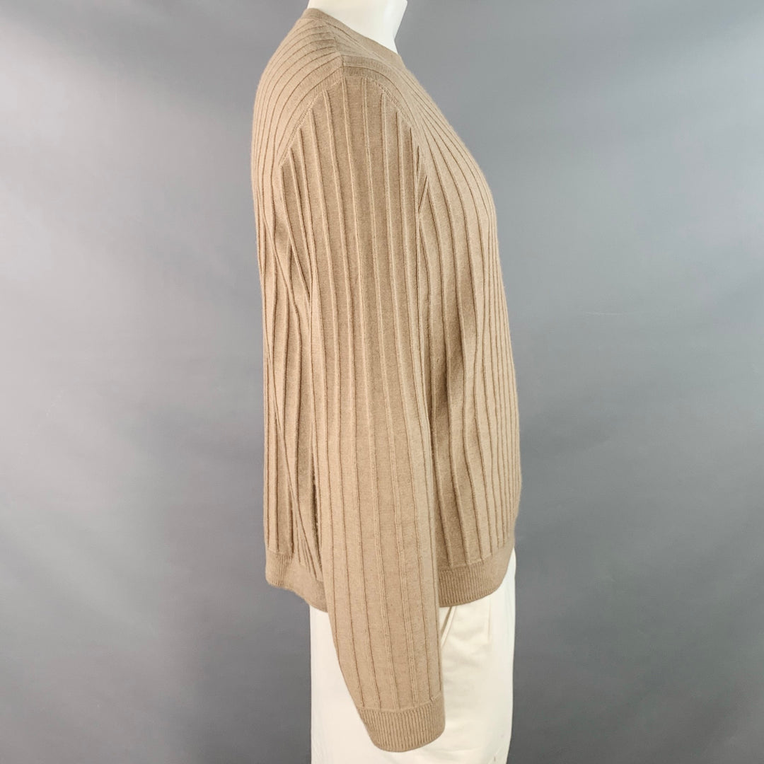 GIORGIO ARMANI Size L Beige Textured Stripe Cashmere Silk Crew Neck Sweater
