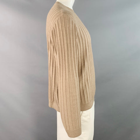 GIORGIO ARMANI Size L Beige Textured Stripe Cashmere Silk Crew Neck Sweater
