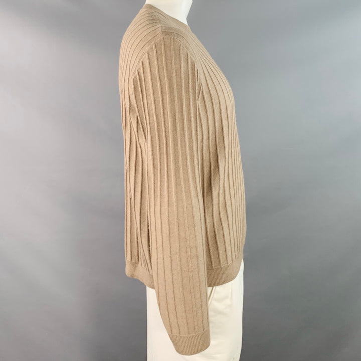 GIORGIO ARMANI Size L Beige Textured Stripe Cashmere Silk Crew Neck Sweater