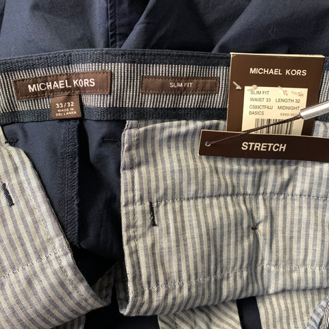 MICHAEL KORS Size 32 Navy Cotton Blend Flat Front Casual Pants