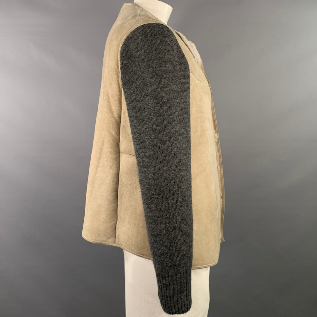 MAISON MARGIELA Size 42 Grey Stone Mixed Fabrics Wool Suede Collarless Jacket