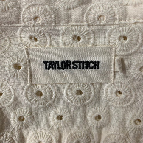 TAYLOR STITCH Size M Cream Eyelet Linen Blend Camp Short Sleeve Shirt