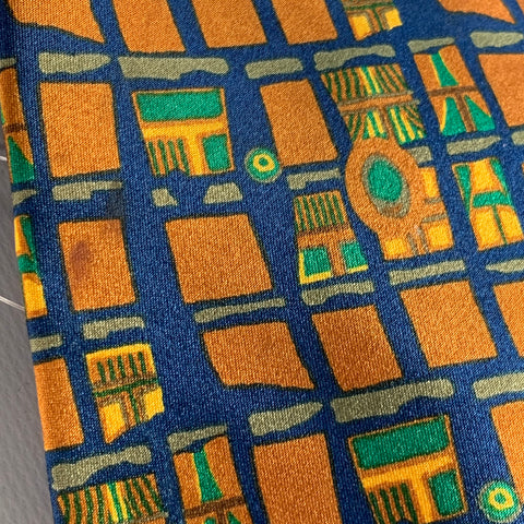 ERMENEGILDO ZEGNA Brown Green Blue Abstract Squares Silk Tie