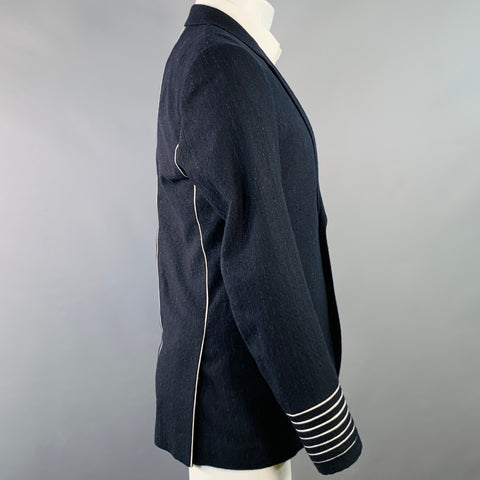 PAUL SMITH Size 38 Navy White Stripe Wool Single Button Notch Lapel Sport Coat