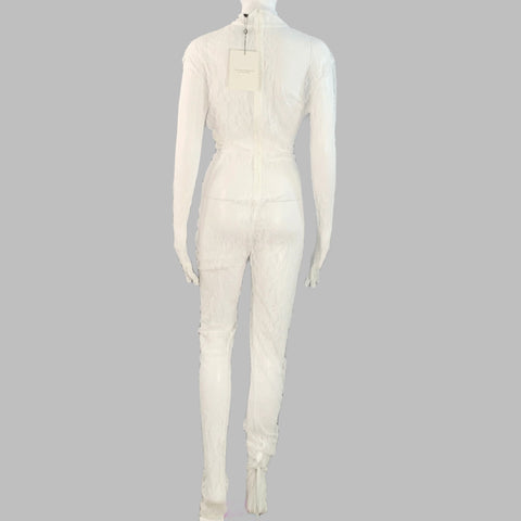 NEW ARRIVALS Size M White See Through Polyester Lace Bodysuit