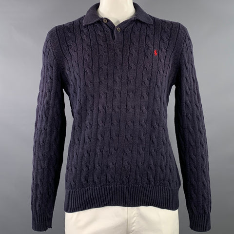 POLO by RALPH LAUREN Size XL Navy Cable Knit Pima Cotton Half Placket Sweater