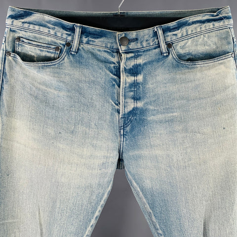 JOHN ELLIOTT Size 34 Blue Distressed Cotton Blend Button Fly Jeans