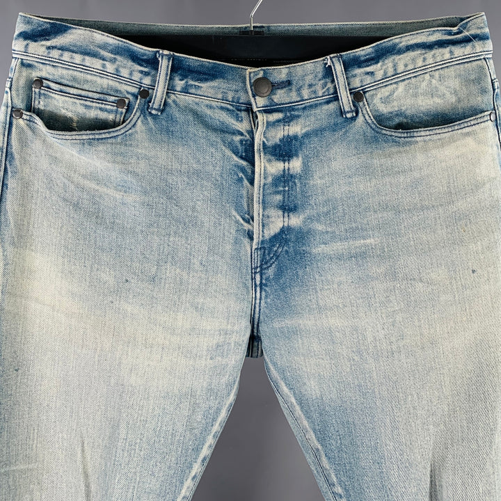 JOHN ELLIOTT Size 34 Blue Distressed Cotton Blend Button Fly Jeans