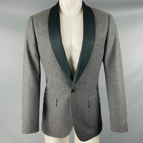 J CREW Talla 39 Abrigo deportivo regular con cuello chal de lana gris y negro
