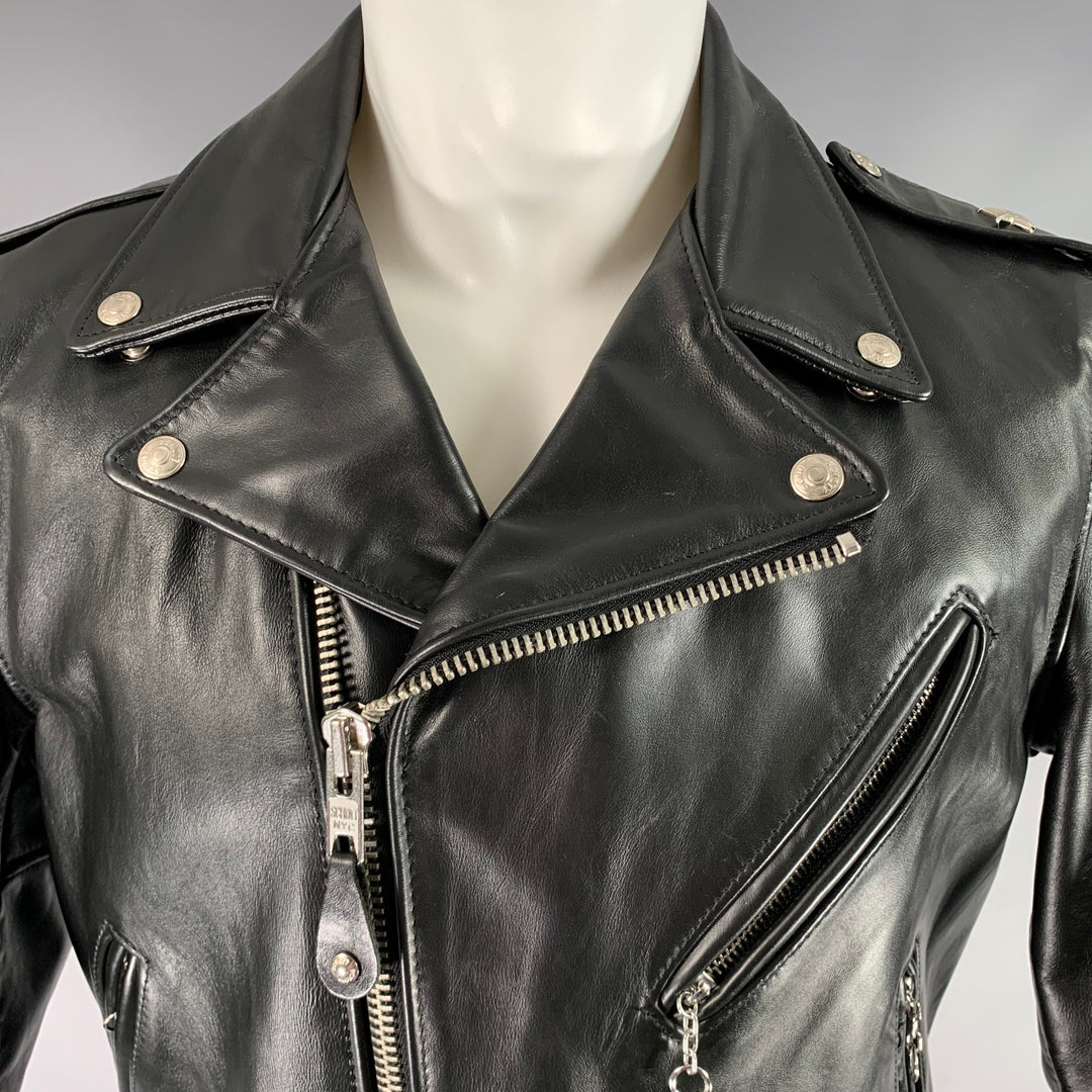 SCHOTT Size 38 Black Leather Motorcycle Jacket