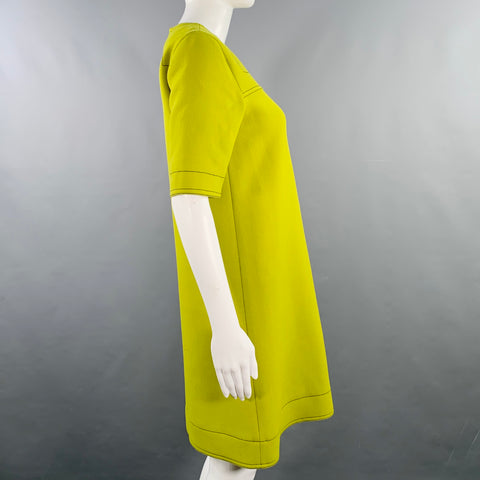 MARNI Size 2 Chartreuse Green Virgin Wool Twill Sheath Knee Length Dress