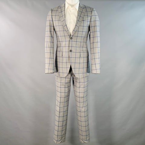 AUGUST MCGREGOR Size 38 Grey Blue Plaid Wool Notch Lapel Suit