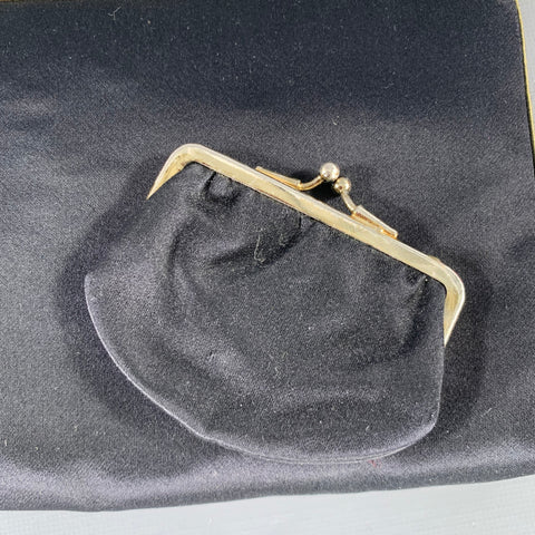 JUDITH LEIBER Black Gold Silk Rhinestones Clutch Handbag
