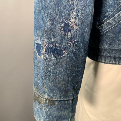 BIG MAC 1950s Size L Blue Black Distressed Denim Corduroy Collar Jacket