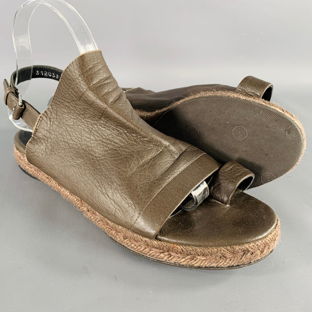 BALENCIAGA Size 8 Brown Leather Toe Ring Espadrille Sandals