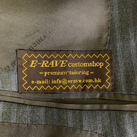 E-RAVE CUSTOM SHOP Chest Size 42 Grey Blue Pinstripe Wool Notch Lapel 34 33 Suit