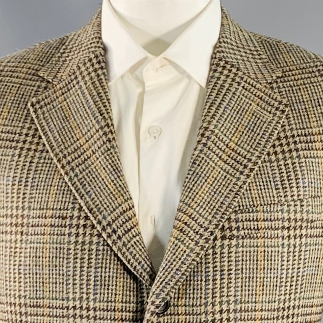 O'CONNELL'S Size 42 Long Brown Green Glenplaid Wool Sport Coat