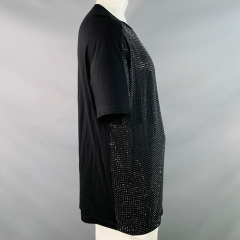 GUCCI Size L Black Studded Silk Dolman Sleeves Crew Neck T-shirt