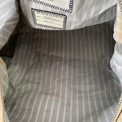 BLACK FLEECE Beige Multi Color Stripe Canvas Leather Duffle Bag