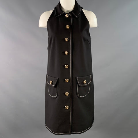 SANDRO Size 4 Black Gold Polyester Blend Contrast Stitch Sleeveless Dress