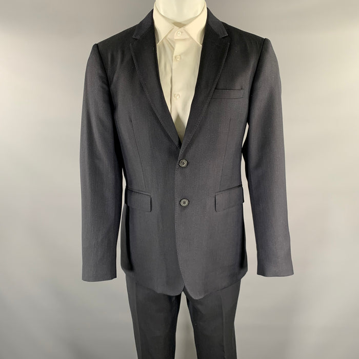 BURBERRY Size 40 Navy Heather Wool Two Button Suit