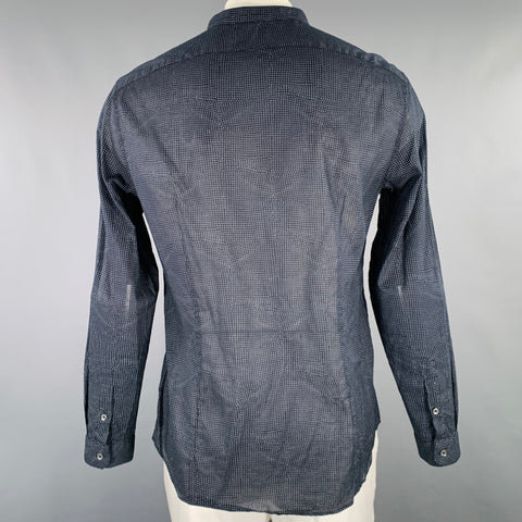 JOHN VARVATOS Size L Navy Grey Cross Cotton Collarless Long Sleeve Shirt