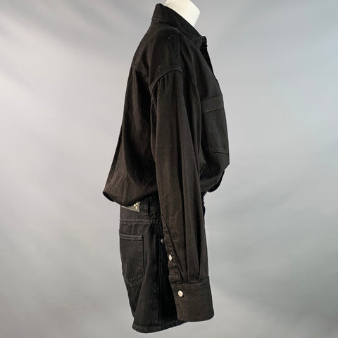 HAIKURE Size S Black Cotton Twill Long Sleeve Shirt Dress