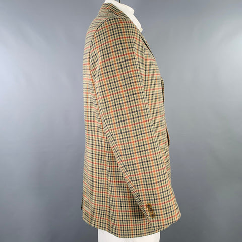 O'CONNELL'S Size 42 Regular Green Beige Houndstooth Wool Sport Coat