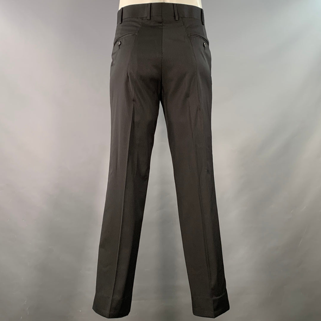 ASTOR & BLACK Size 44 Black Grey Stripe Single Breasted Peak Lapel 3 Piece Suit