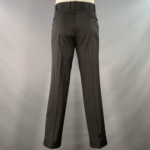 ASTOR & BLACK Size 44 Black Grey Stripe Single Breasted Peak Lapel 3 Piece Suit