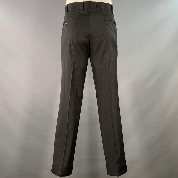 ASTOR & BLACK Size 44 Black Grey Stripe Single Breasted Peak Lapel 3 Piece Suit