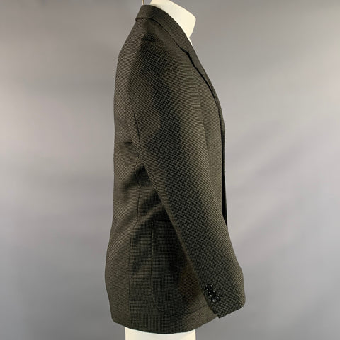 BALENCIAGA Chest Size 38 Black Olive Checkered Wool  Polyamide Sport Coat