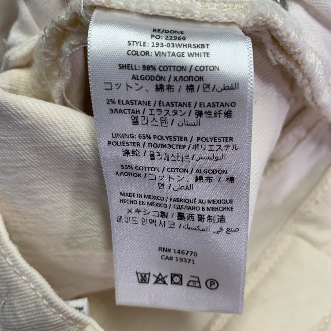 RE/DONE Size 26 Beige Cotton Blend Raw Edge Straight Button Fly Jeans