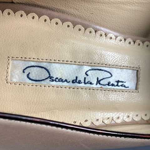 OSCAR DE LA RENTA Size 6 Beige Brown Contrast Trim Mary Jane Platform Pumps