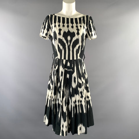 PRADA Size S Black White Cotton Blend Ikat Boat Neck Knee Length Dress