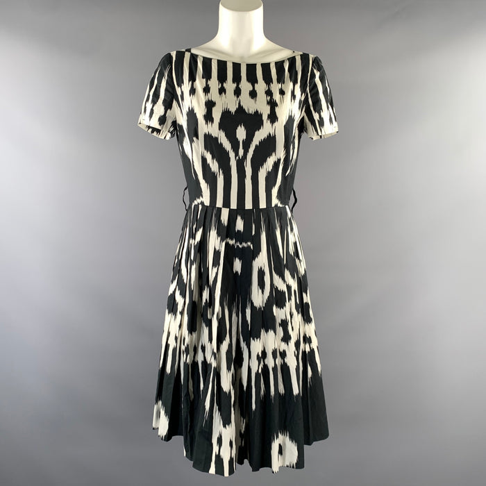 PRADA Size S Black White Cotton Blend Ikat Boat Neck Knee Length Dress