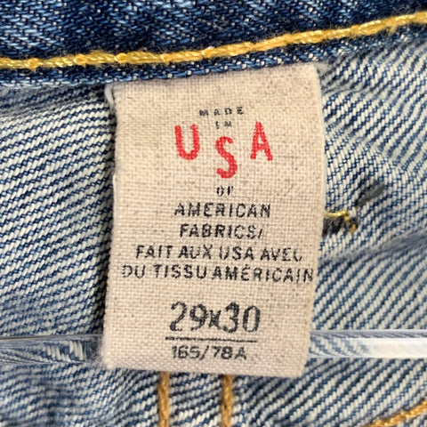 RRL by RALPH LAUREN Size 29 Blue Cotton Distressed Straight Button Fly Jeans